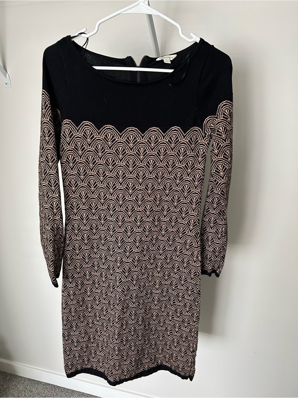 Monsoon Black and Tan Patterned Long-Sleeve Knit Dress